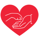 Human hand and animal paw reaching together toward a heart, symbolising donations that support compassionate coexistence