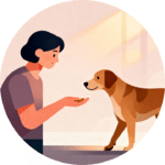 Person gently offering food to a cautious street dog that is stepping closer, showing growing trust